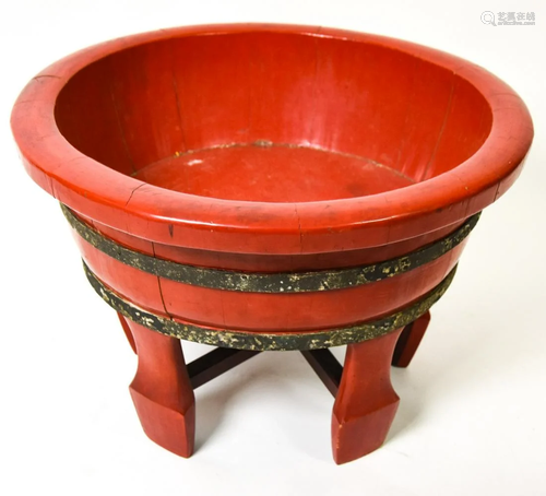 Antique Chinese Footed Red Lacquer Foot B…