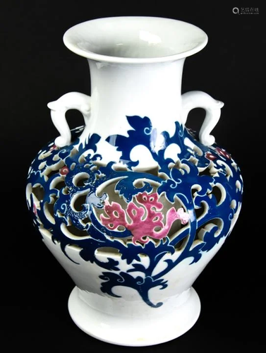 Contemporary Asian Hand Painted Ceramic Vase