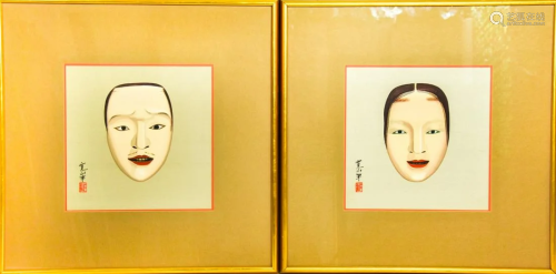 Pair Contemporary Asian Paintings on Silk of…