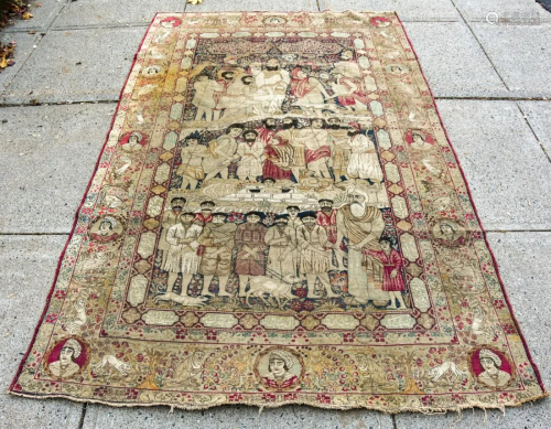 Antique Hand Woven Pictorial Persian Carpet