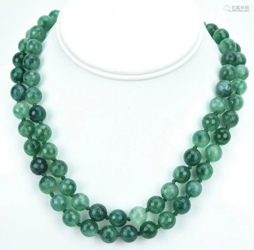 Pair of Faceted 8mm Nephrite Jade Beaded Ne…