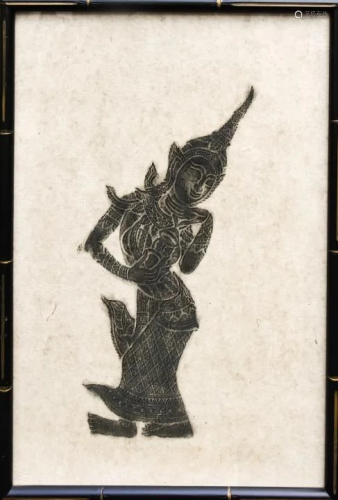 Framed Thai Goddess Wood Block Print