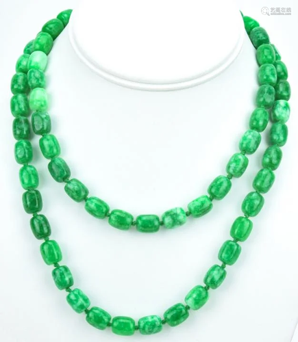 Hand Knotted Green & White Jade Necklace Str…