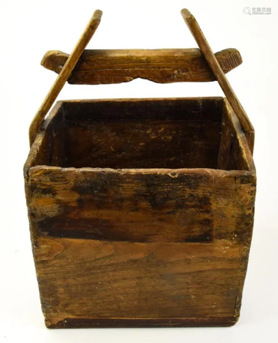 Chinese Carved Wood Rice Harvest Basket
