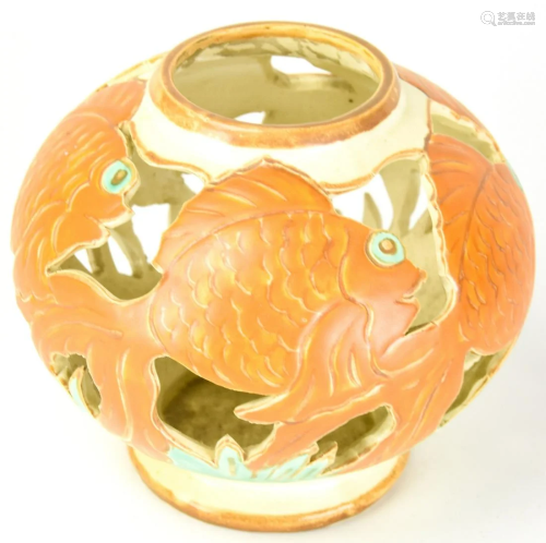 Asian Ceramic Hand Painted Koi Fish Vase