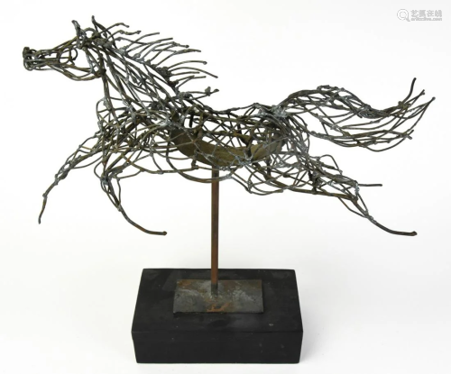 Asian Woven Wire Horse Sculpture On Stand