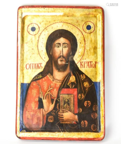 Byzantine Style Christ Pantocrator Wood Ic…