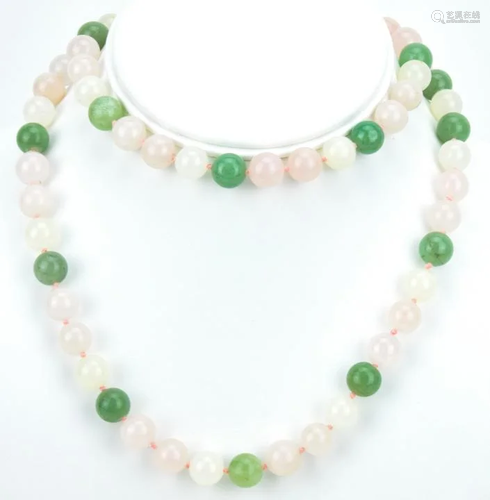 Antique Rose Quartz & Jade Necklace Strand