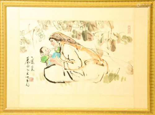 Signed Chinese Watercolor Painting Mothe…