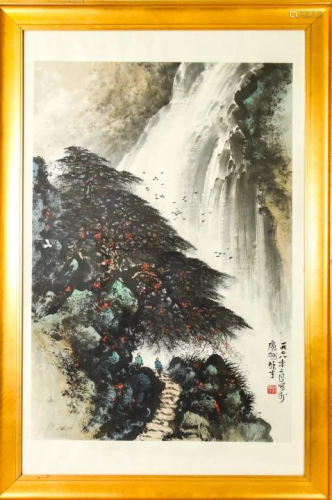 Large Signed Chinese Watercolor Water…