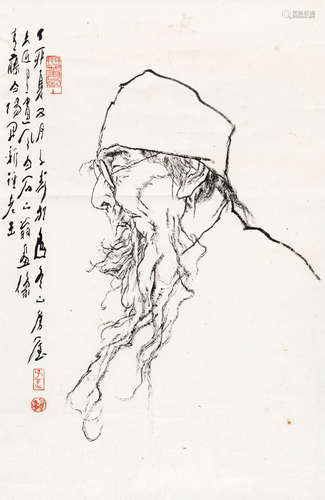 王子武（b.1936） 齐白石像 镜片 水墨纸本