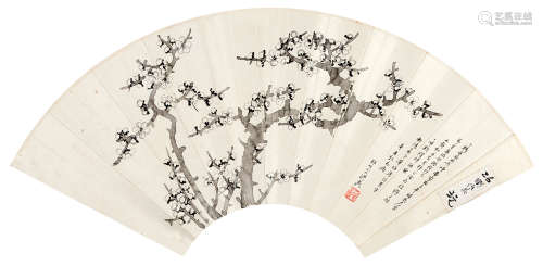 洪亮（1870～1937） 墨梅 扇片 水墨纸本