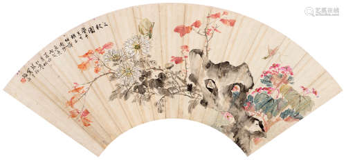 琴孙（1902～1971） 三秋图 扇片 设色纸本