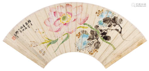 郭兰泽（1920～1978） 花卉 扇片 设色纸本