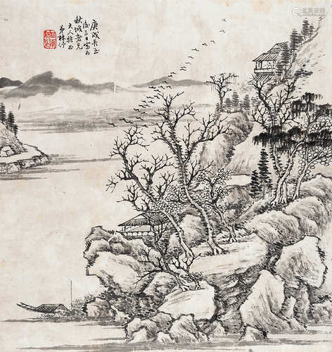 林纾（1852～1924） 归雁楼阁 立轴 水墨纸本