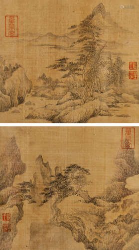 皇六子（1833～1898） 山水二景 镜片 （二开） 水墨绢本