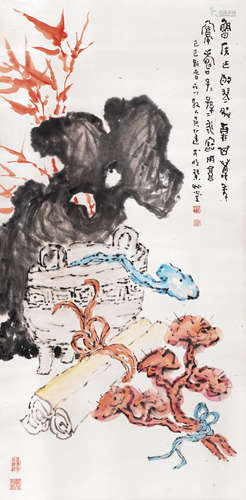 吴蓬（b.1941） 清供图 立轴 设色纸本