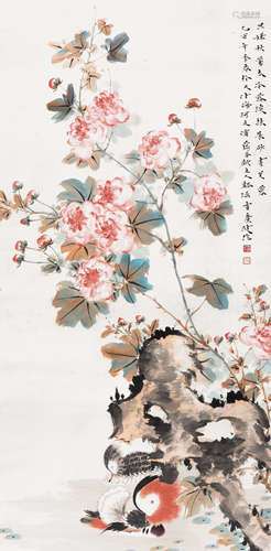 贾广健（b.1964） 芙蓉鸳鸯 立轴 设色纸本