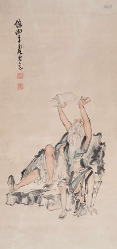 李霞（1871～1938） 懒腰 立轴 设色纸本