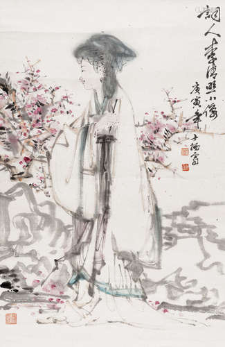 何士扬（b.1962） 李清照小像 镜片 设色纸本