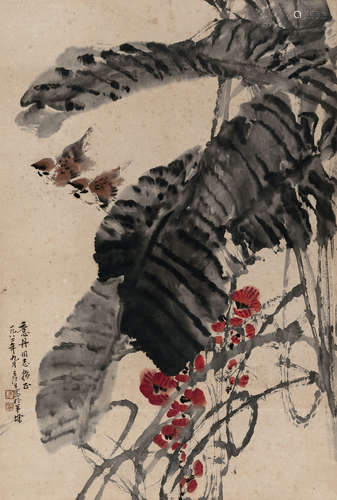 周彦生（b.1942） 蕉花双雀 立轴 设色纸本