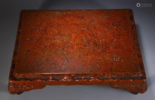 A RED LACQUERWARE WOOD S…