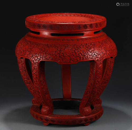 A RED LACQUERWARE WOOD C…