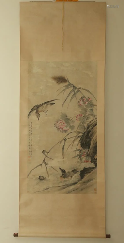 A HANGING SCROLL PAINTING OF BIR…