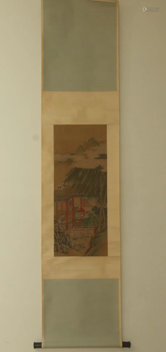 A SILK SCROLL FIGURAL PAINTING OF SU…