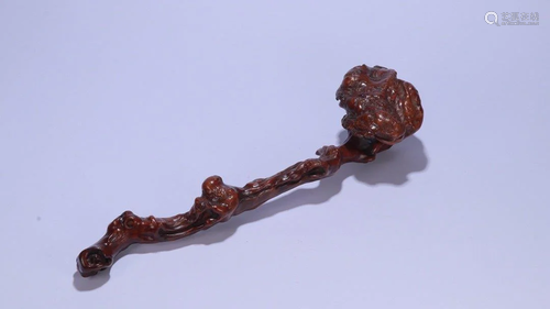 A BURL WOOD CARVING RUYI SCEPTER