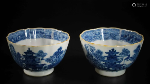 PAIR OF BLUE AND WHITE 'PALACE' PORCELA…