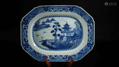 A BLUE AND WHITE 'PALACE LANDSCAPE' PLATE