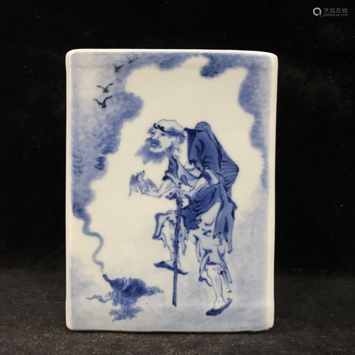 A BLUE AND WHITE 'FIGURE' SQUARE BRUSH …