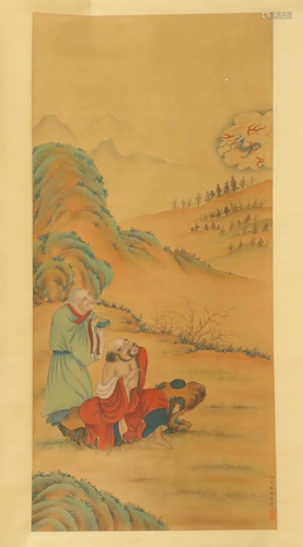 A SILK SCROLL FIGURAL PAINTING OF AR…