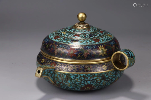 A GILT BRONZE FLORAL CLOISONNE CEN…