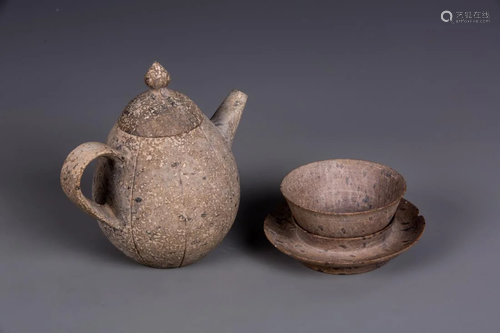 A SET OF TANG SOAPSTONE TEA SET