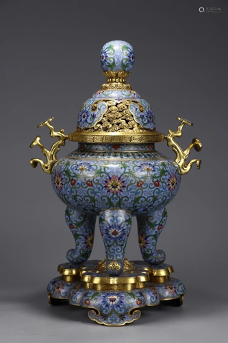 A GILT BRONZE CLOISONNE INCENSE BU…