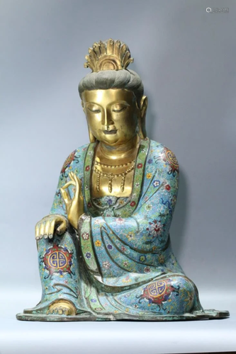 A BRONZE CLOISONNE BUDDHA OF…