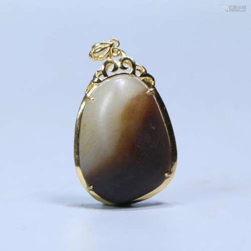 A Gold Coating White Jade Pendant