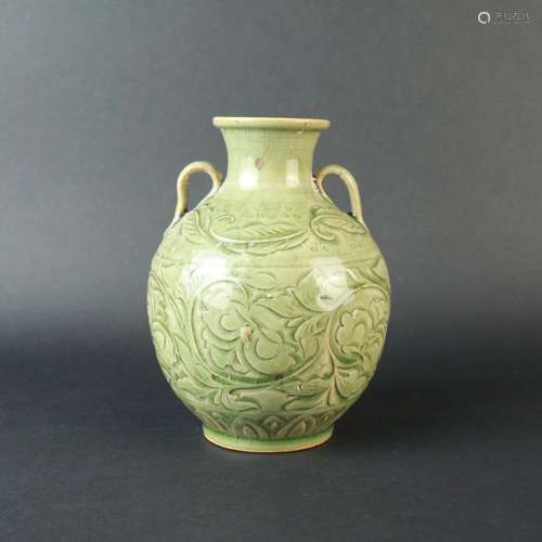 A Yaozhou Kiln Floral Carved Porcelain Jar