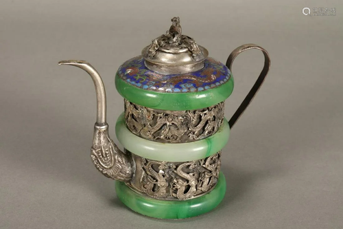 Chinese Cloisonne and Jade Teapot,