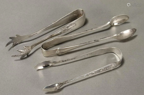 Three Petit English Sterling Silver Sugar Tongs,