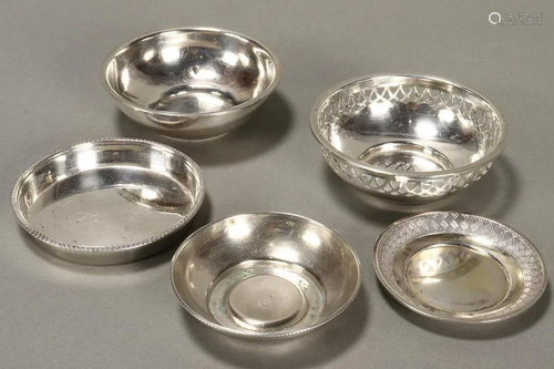 Five Small Assorted Silver Dishes,