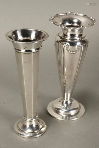 Two English Sterling Silver Trumpet Vases,