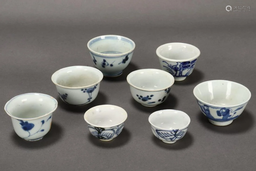 Six Ming Dynasty Blue and White Wine Cups,