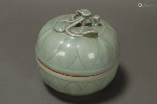 Chinese Celadon Lotus Jar and Cover,