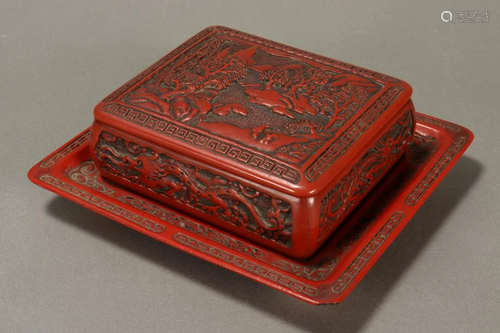 Chinese Cinnabar Coloured Box, Cover and …