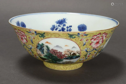 Chinese Famille Jaune Porcelain Bowl,