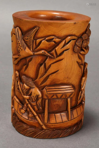 Chinese Wooden Brush Pot,