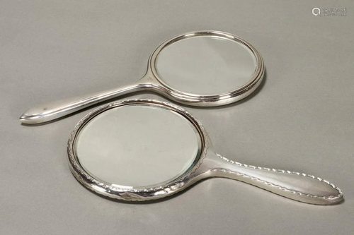 Two English Sterling Silver Hand Mirrors,